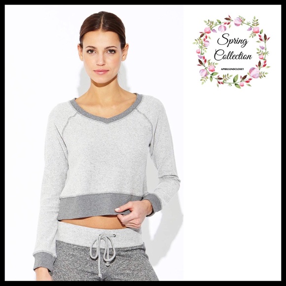 Central Park West Tops - V-NECK PULLOVER OVERSIZED SWEATSHIRT CROP TOP